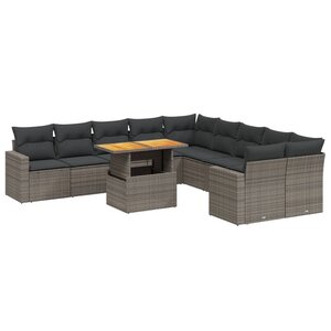 vidaXL Salon de jardin 11 Pièces avec coussins gris résine tressée