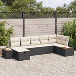 vidaXL Ensemble de canapé de jardin 7 pièces avec coussins Noir Poly Rattan