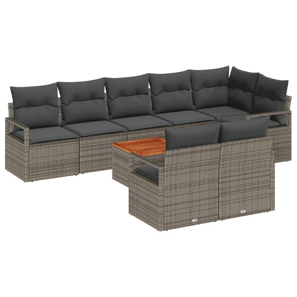 ensemble canapé de jardin de 9 pièces avec coussins gris poly rattan acacia