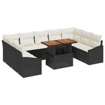 vidaXL Set de jardin de 10 pièces avec coussins Noir Poly Rattan Acacia