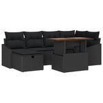 vidaXL Ensemble de canapé de jardin 7 pièces avec coussins noir en poly rattan