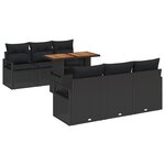 Ensemble de canapé de jardin 7 pièces avec coussins en rattan poly noir