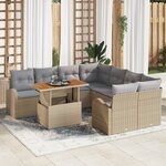 Ensemble de canapé de jardin 9 pièces avec coussins en rotin poly beige