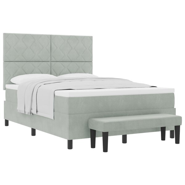 vidaXL Lit Box Spring avec Matelas & Banc Gris Clair 140x200 cm Velours