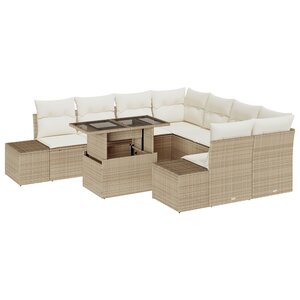 vidaXL Ensemble de salon de jardin 9 pièces avec coussins en rattan poly beige