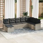 Ensemble de canapé de jardin vidaXL de 8 pièces avec coussins en rotin synthétique gris clair