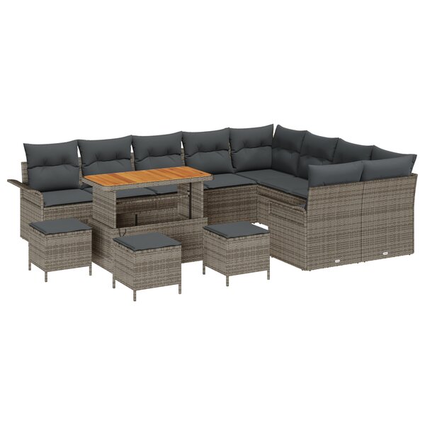 Ensemble de canapé de jardin vidaXL 13 pièces avec coussins en rotin poly gris et acacia