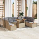 vidaXL Ensemble de salle à manger de jardin de 10 pièces avec coussins en poly rotin et acacia beige