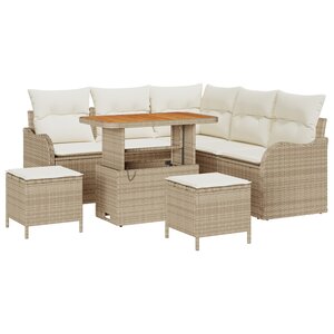 Ensemble de canapé de jardin 8 pièces avec coussins Beige Poly Rotin Acacia