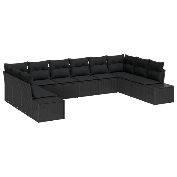 vidaXL Ensemble de canapé de jardin 10 pièces avec coussins en rattan poly noir