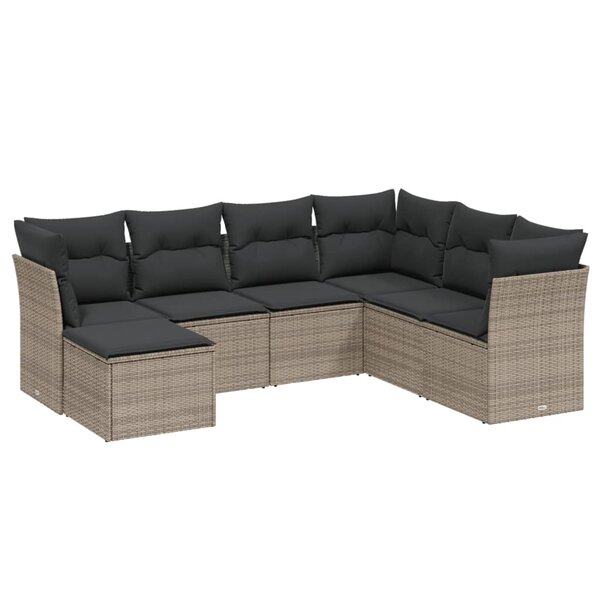 vidaXL Salon de jardin avec coussins 7 Pièces gris résine tressée
