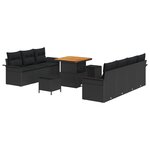 Ensemble de 10 pièces de canapé de jardin avec coussins noirs en poly rattan acacia
