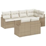 Set de canapé jardin vidaXL 7 pièces avec coussins Beige Poly Rotin