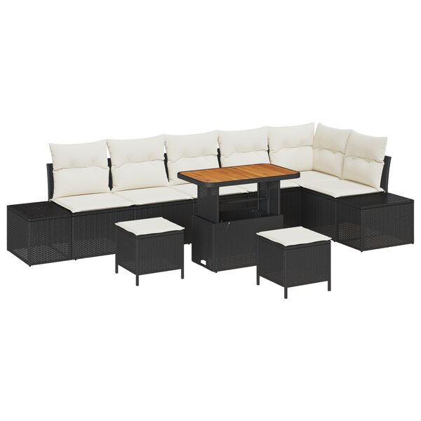 vidaXL Ensemble de canapés de jardin 9 pièces avec coussins en poly rotin noir