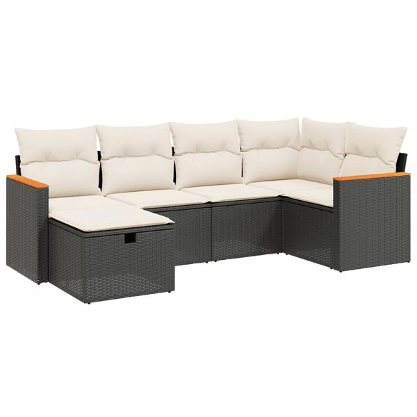 vidaXL Salon de jardin 6 Pièces avec coussins noir résine tressée