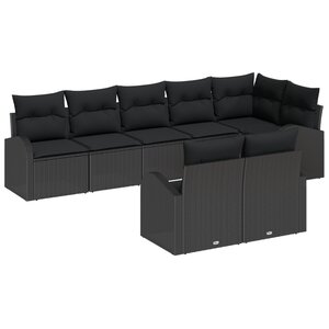 vidaXL Ensemble de canapé de jardin 8 pièces avec coussins en poly rotin noir