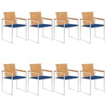 vidaXL Chaises de jardin 8 Pièces avec coussins Bois de teck massif