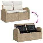 Ensemble de canapé de jardin 7 pièces avec coussins polyrotin beige acacia