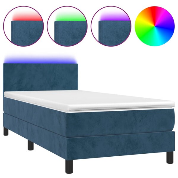 vidaXL Sommier à lattes de lit avec matelas et LED Bleu foncé 90x190cm