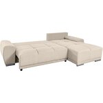 Canapé d'angle convertible LOUNGITUDE CABELLO en tissu beige avec coffre et coutures bombées