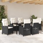 vidaXL Ensemble de salle à manger de jardin de 7 pièces avec coussins Noir Poly Rattan