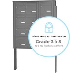 Bloc collectif Leabox  3x4  grade 3  simple face  extérieur  fixation sur pieds à sceller  gris poussière ral 7037 finition brillante