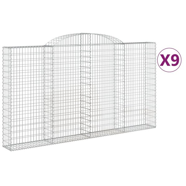 vidaXL Paniers à gabions arqués 9 Pièces 300x30x160/180 cm fer galvanisé