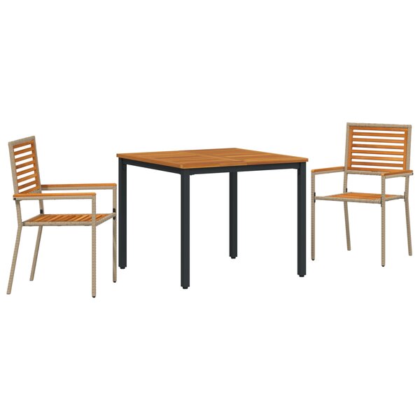 Ensemble de salle à manger jardin 3 pièces en poly rotin beige et acacia vidaXL