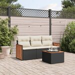 vidaXL Salon de jardin 4 Pièces avec coussins noir résine tressée