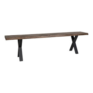 Banc en chêne à bord ondulé huilé fumée avec pieds noirs 180 x 32 x 46 cm