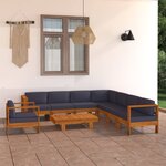 vidaXL Salon de jardin 9 Pièces avec coussins gris foncé Bois d'acacia