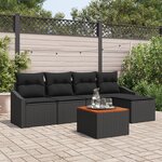 vidaXL Ensemble de canapés de jardin 6 pièces avec coussins noir poly rattan acacia