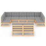 Salon de jardin meuble d'extérieur ensemble de mobilier 9 pièces avec coussins bois de pin massif 02_0017944