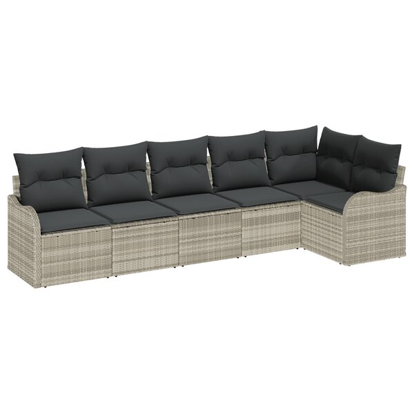 Ensemble de Canapé de Jardin 6 Pièces avec Coussins en Rotin Poly Gris Clair