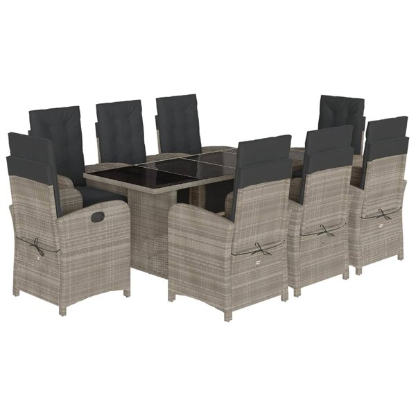 vidaXL Ensemble à manger de jardin et coussins 9 Pièces gris clair rotin