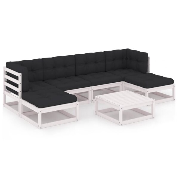 vidaXL Salon de jardin 7 Pièces avec coussins blanc bois de pin massif