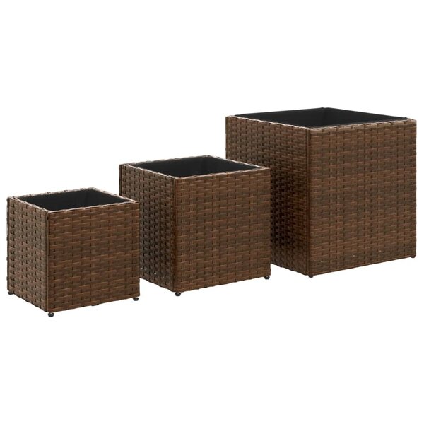 vidaXL Jardinières d'extérieur 3 Pièces marron résine tressée