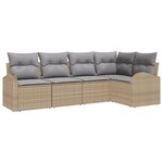 vidaXL Ensemble de Canapé de Jardin de 5 Pièces avec Coussins Beige Poly Rattan