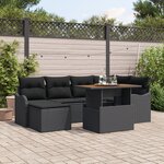 Ensemble de 7 Pièces de Canapé de Jardin avec Coussins Noir Rattan Poly Acacia
