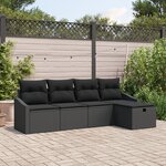 vidaXL Ensemble de 5 Canapés de Jardin avec Coussins Noir Rattan Poly