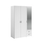 Armoire VARIA - blanc - 3 portes battantes + miroir + 2 tiroirs - 120 x 185 x 51 cm