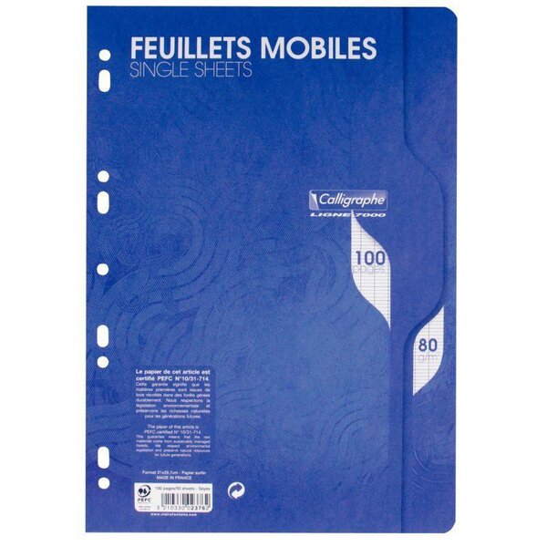 Sachet de 50 feuilles perforées seyès 80 g blanches format A4 CALLIGRAPHE