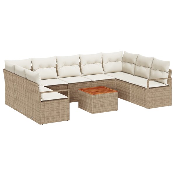 Ensemble de canapé de jardin vidaXL 10 pièces avec coussins beige poly rotin acacia