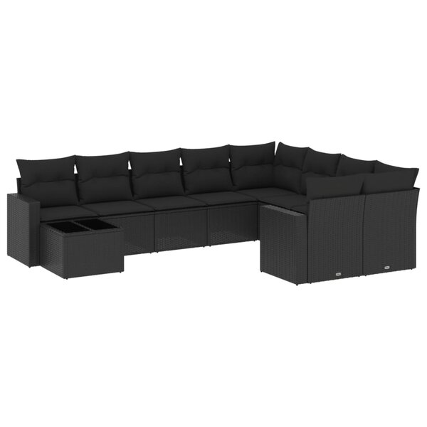 vidaXL Salon de jardin 10 Pièces avec coussins noir résine tressée