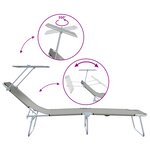 vidaXL Chaises longues pliantes 2 Pièces avec auvent en tissu Oxford gris 600D