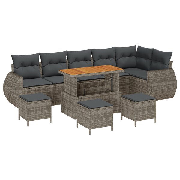 vidaXL Canapé de jardin 10 pièces avec coussins gris polyrotin acacia
