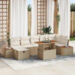 Canapé de Jardin 8 Pièces avec Coussins Beige Rotin Poly Acacia