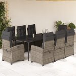 vidaXL Ensemble à manger de jardin 9 Pièces coussins gris résine tressée