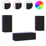 vidaXL Meuble TV muraux 3 Pièces avec lumières LED noir