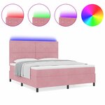 Lit à ressorts avec matelas et LED rose 180x200 cm en velours